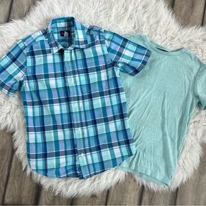 Boys' Plaid and Solid Teal Shirt Set